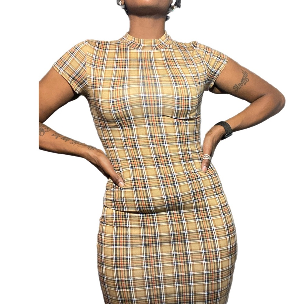 Plaid body con dress